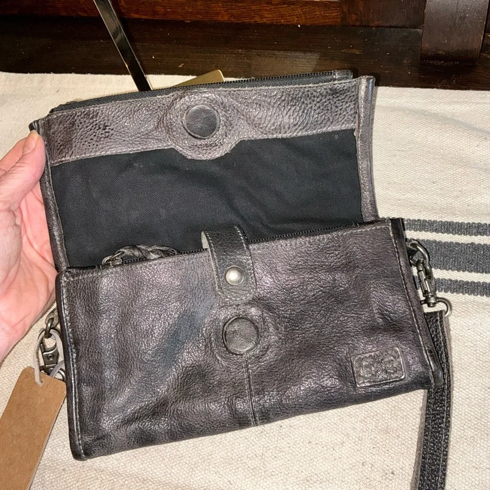 NWT Bed Stu Leather Amina Crossbody Clutch Wallet Black Rustic MSRP $185 - Picture 11 of 16
